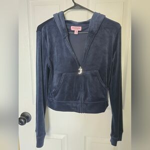 Juicy Couture Navy Velour Zip-Up Hoodie with J Charm